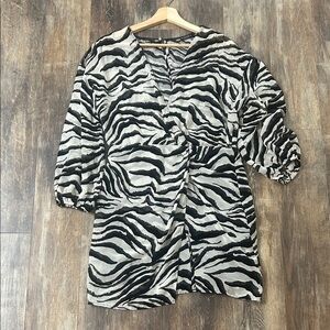 Zara Zebra Print V-Neck Women's Dress - Black and White